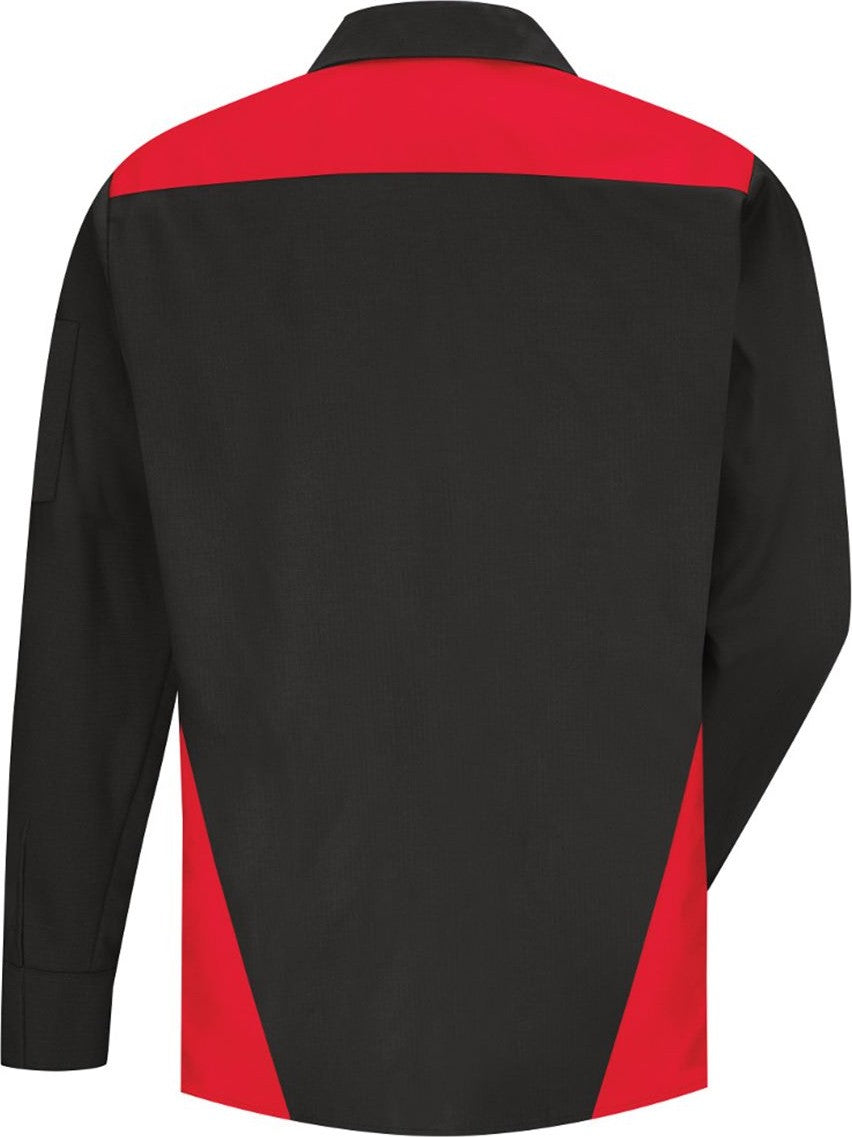 Front View of Black/ Red/ Charcoal Long Sleeve Tri-Color Shop Shirt - Tall Sizes - SY18T
