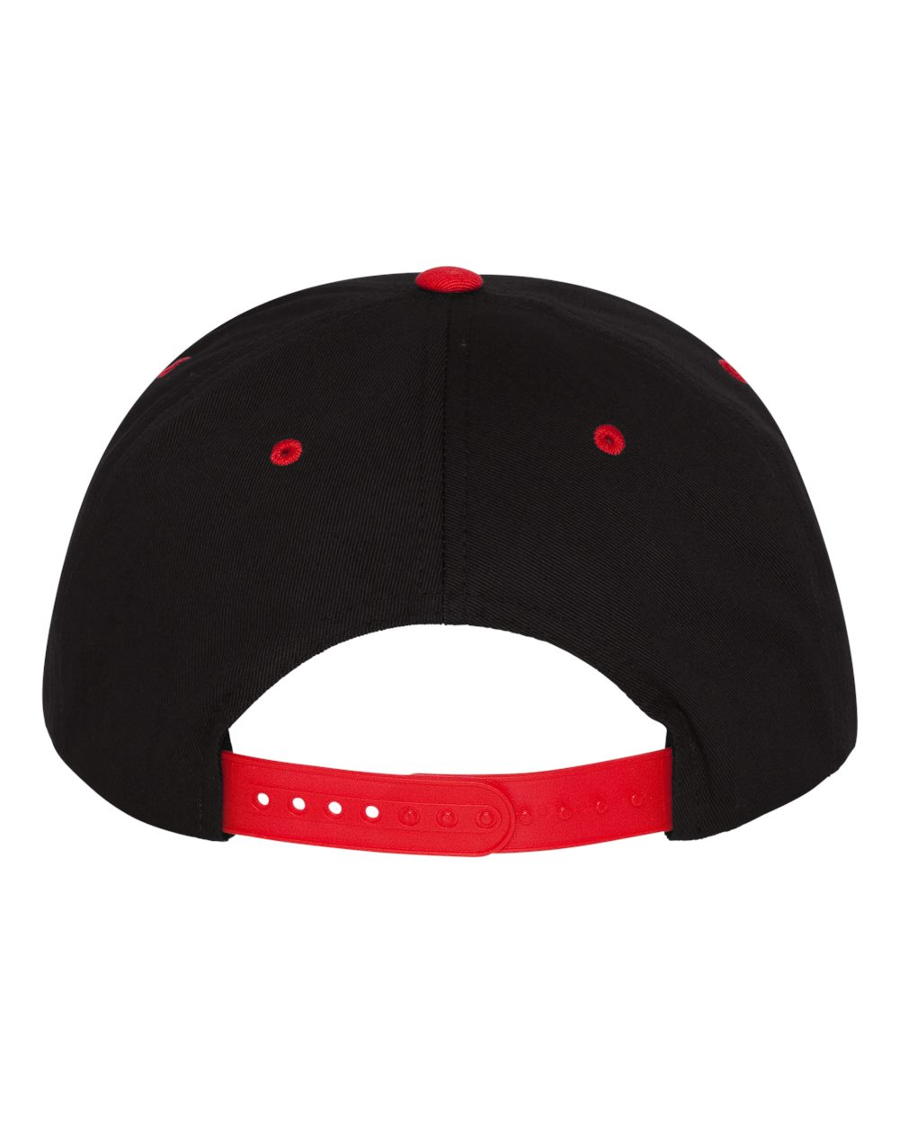 Front View of Black/ Red Five-Panel Cotton Twill Snapback Cap - 6007