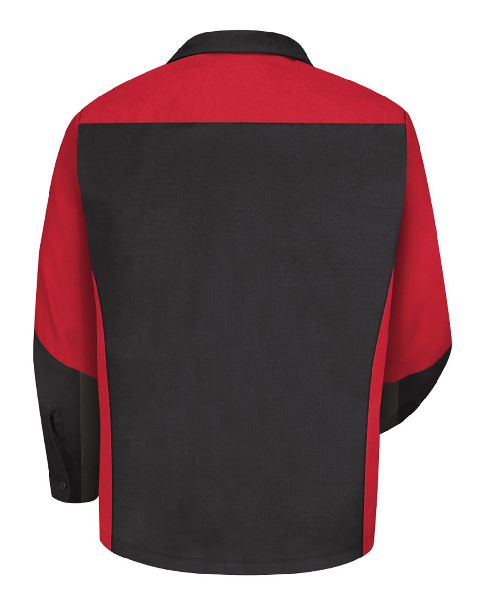 Front View of Black/ Red (LONG SIZES) Long Sleeve Automotive Crew Shirt - Tall Sizes - SY10T