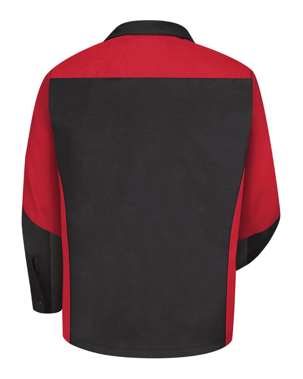 Front View of Black/ Red Long Sleeve Automotive Crew Shirt - SY10