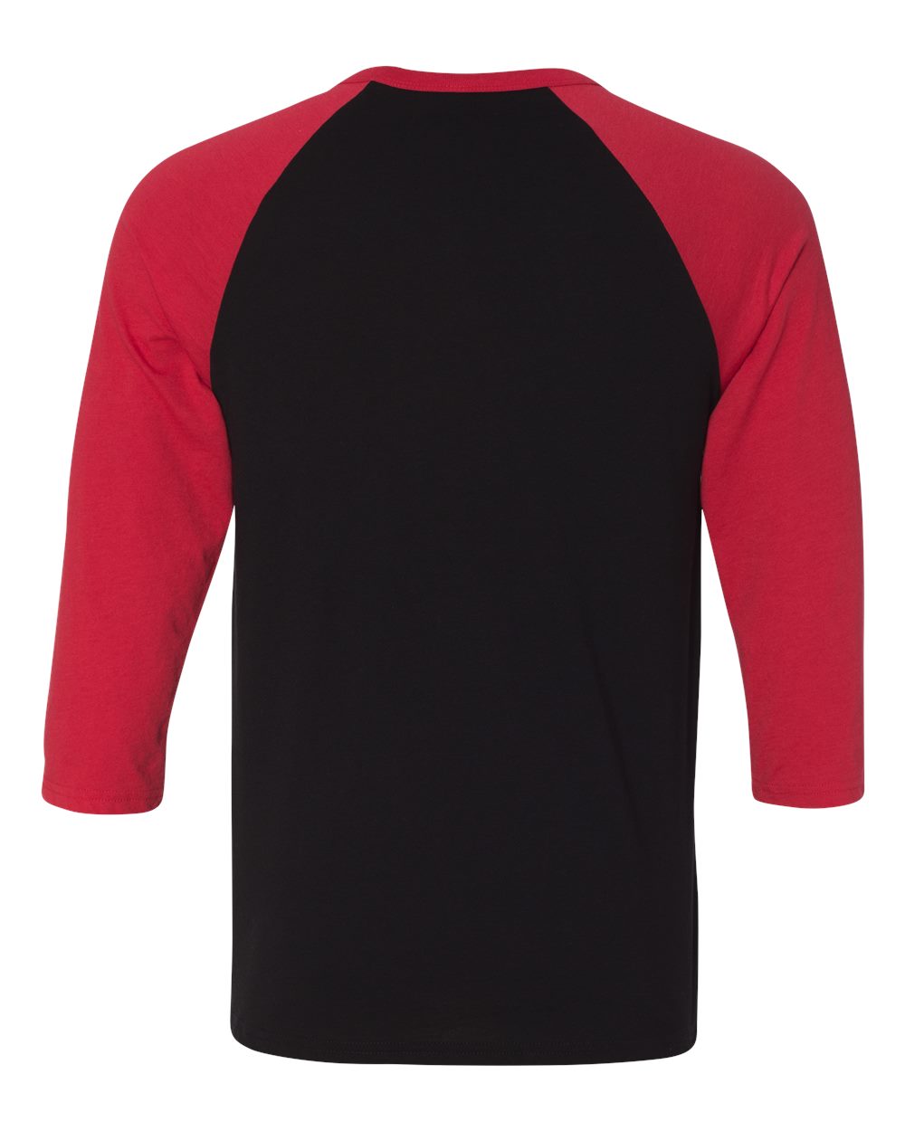 Rear View of Black/ Red Three-Quarter Sleeve Baseball Tee - 3200