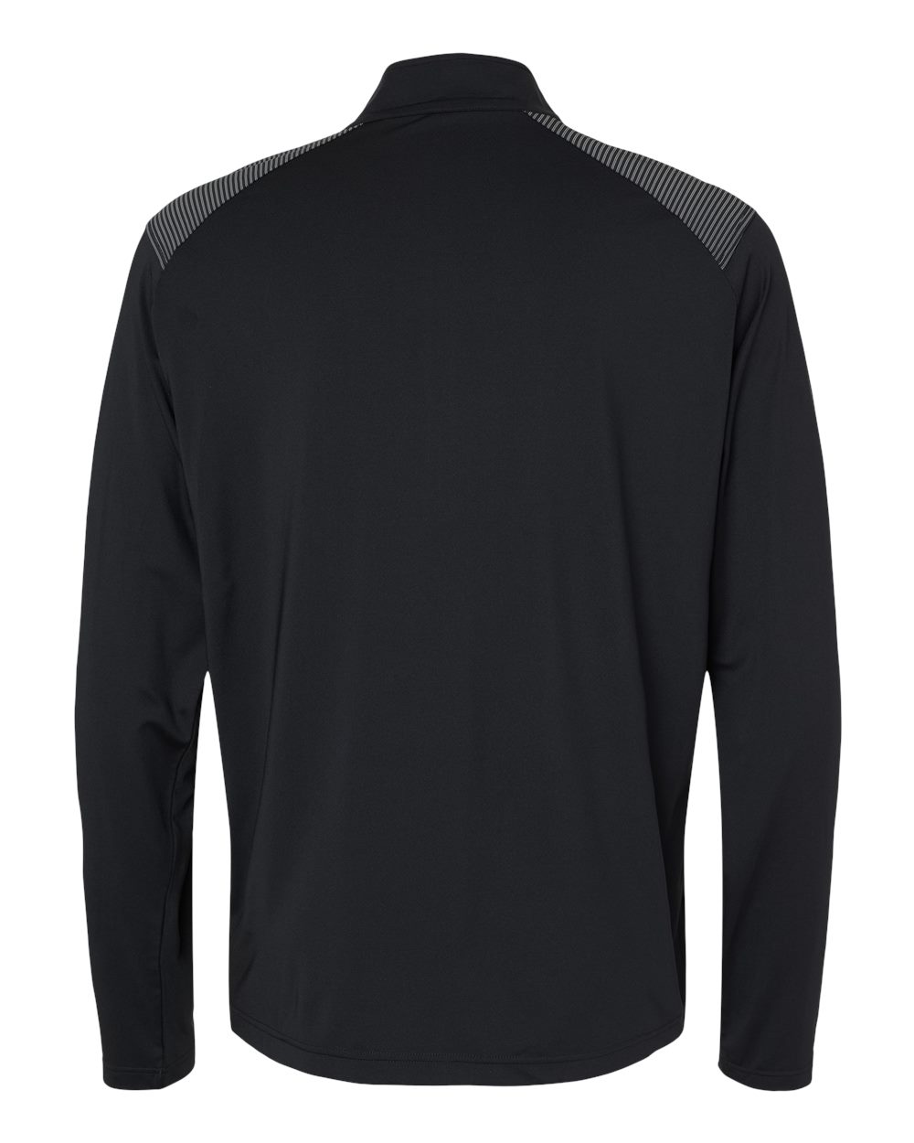 Front View of Black Shoulder Stripe Quarter-Zip Pullover - A520