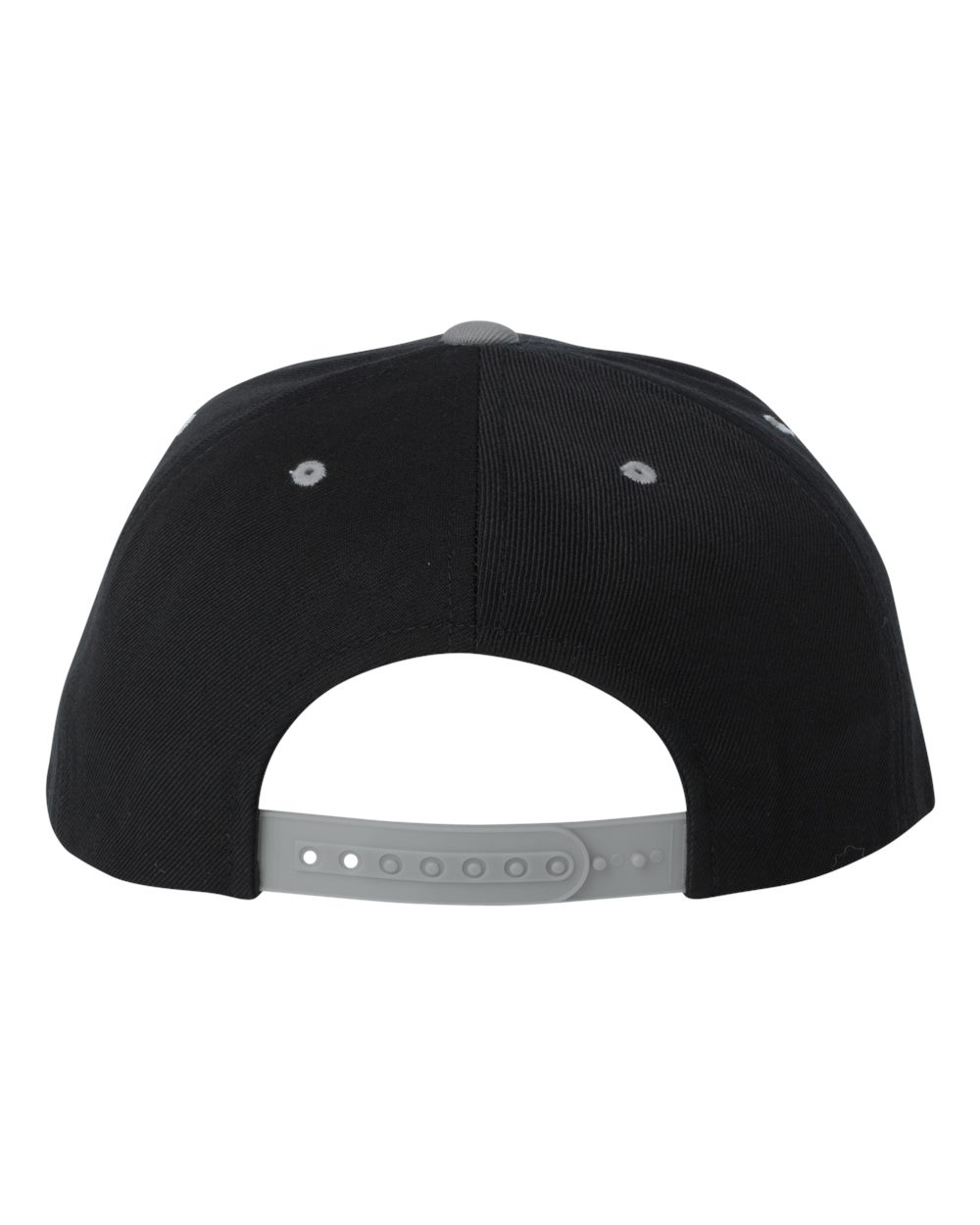 Front View of Black/ Silver Premium Flat Bill Snapback Cap - 6089M