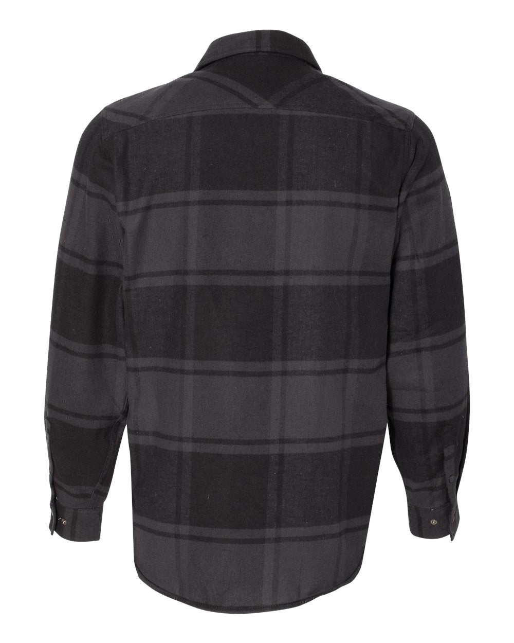 Front View of Black Snap Front Plaid Flannel Shirt - 8219