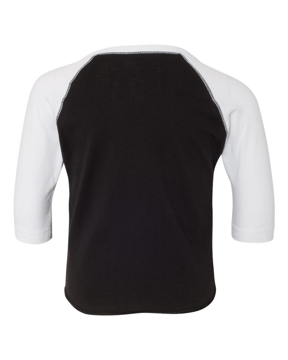 Rear View of Black Solid/ White Toddler Baseball Fine Jersey Three-Quarter Sleeve Tee - 3330