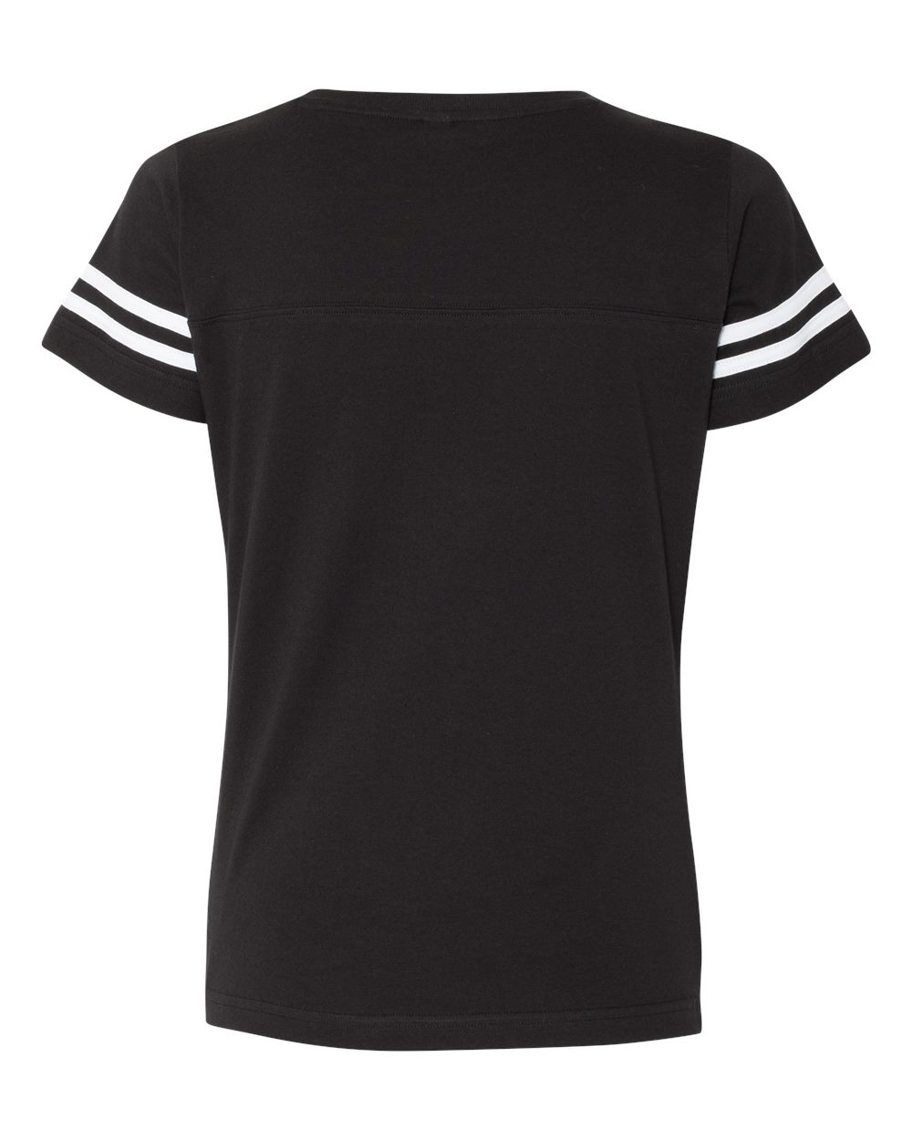 Front View of Black Solid/ White Women's Football V-Neck Fine Jersey Tee - 3537