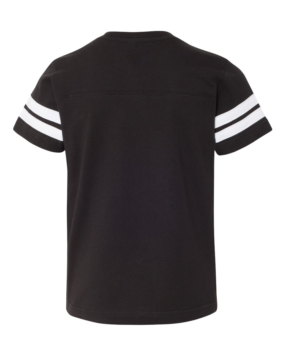 Front View of Black Solid/ White Youth Football Fine Jersey Tee - 6137