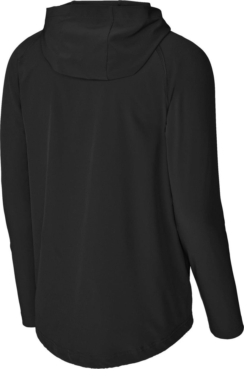Rear View of Black Sport-Tek Repeat 1/2-Zip Long Sleeve Hooded Jacket JST488