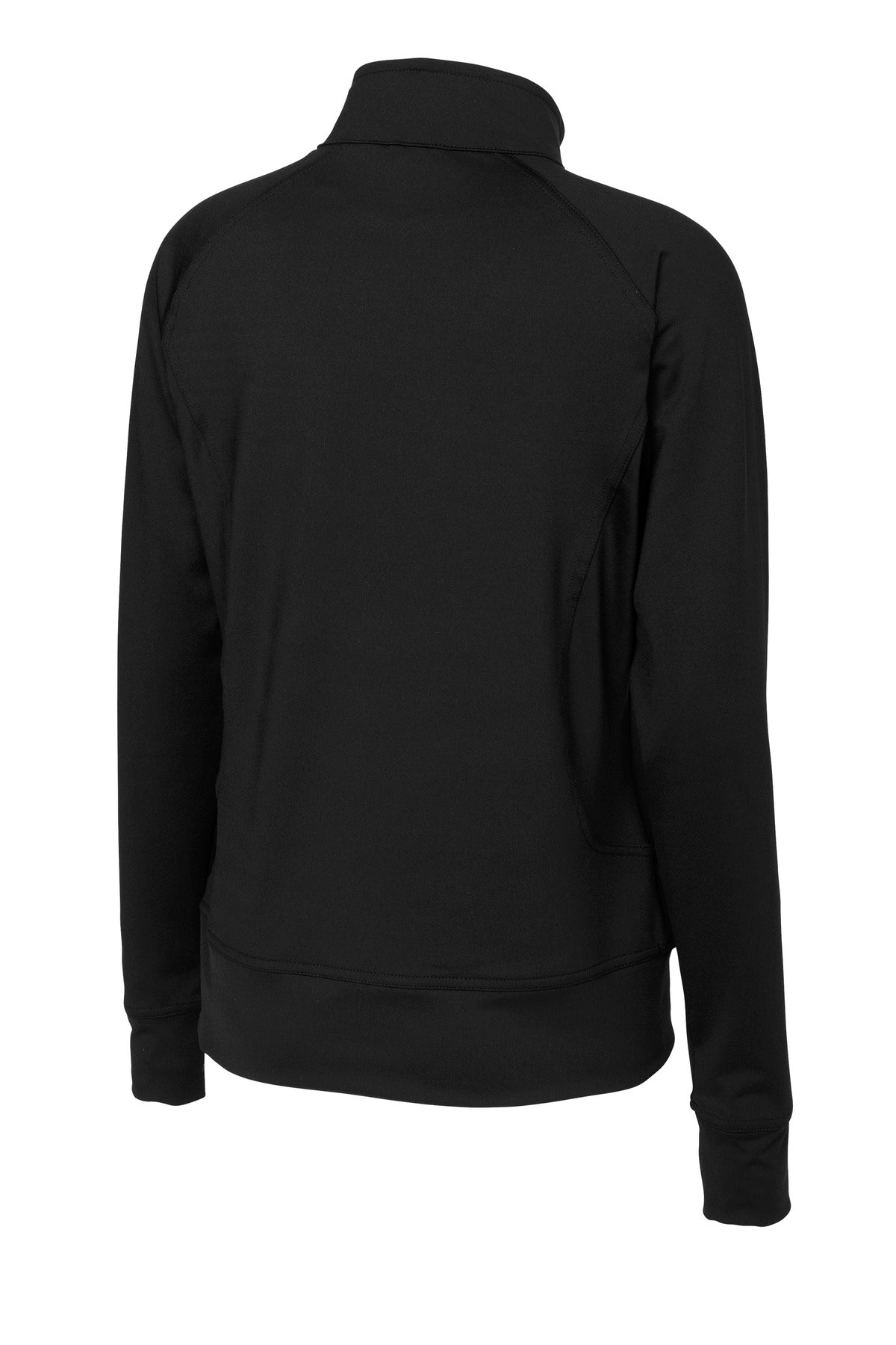 Rear View of Black Sport-Tek Women's NRG Fitness Jacket. LST885