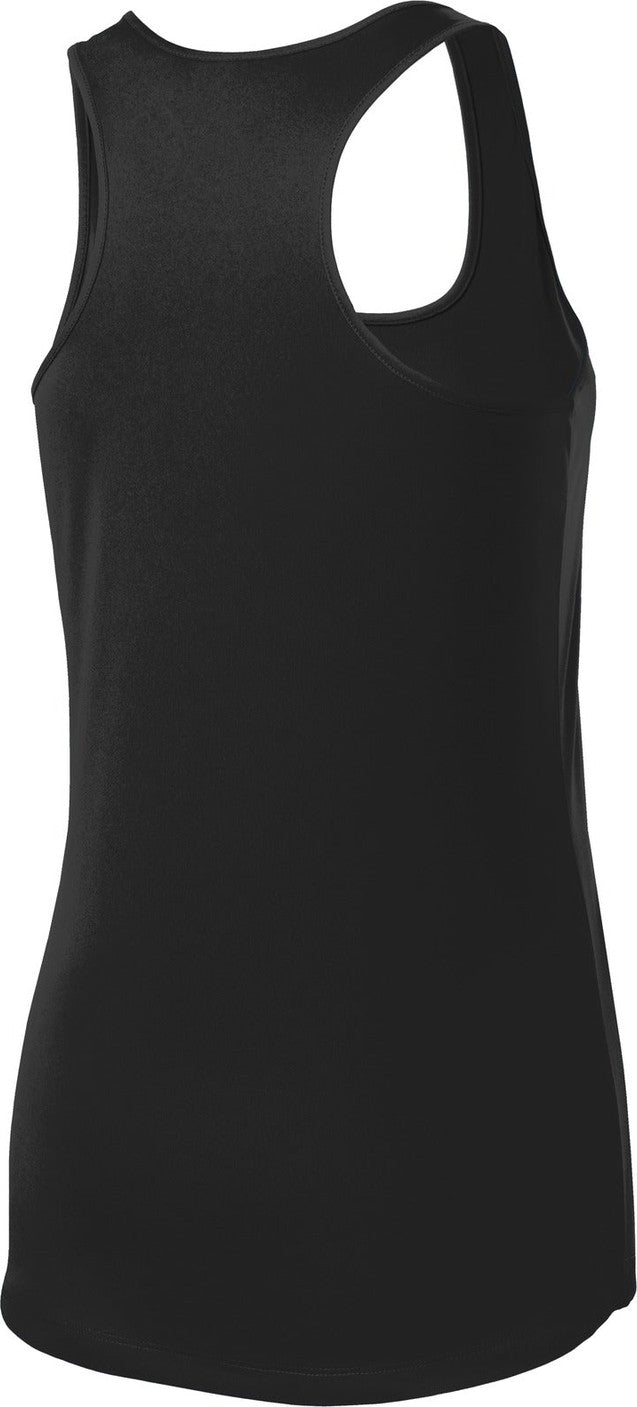Rear View of Black Sport-Tek Women's PosiCharge Competitor Racerback Tank. LST356