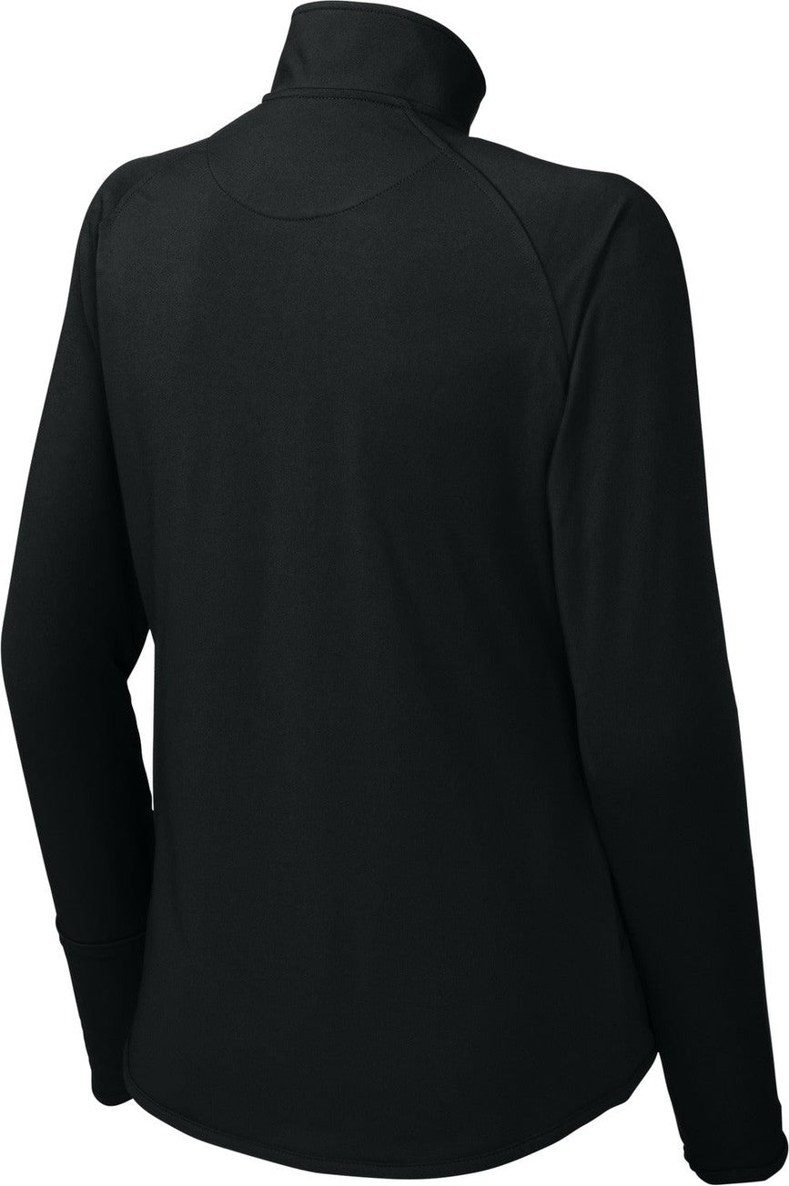 Front View of Black Sport-Tek Women's Sport-Wick Stretch 1/4-Zip Pullover. LST850