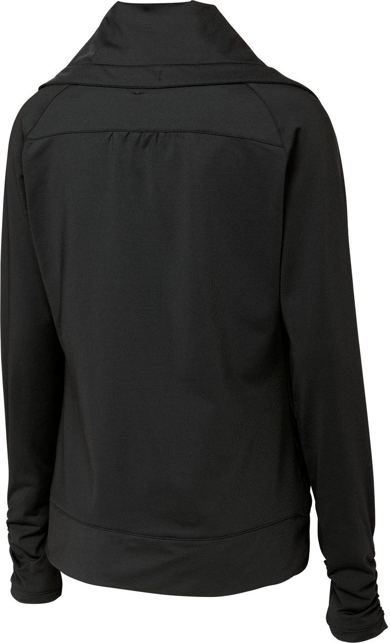 Front View of Black Sport-Tek Women's Sport-Wick Stretch Full-Zip Jacket. LST852
