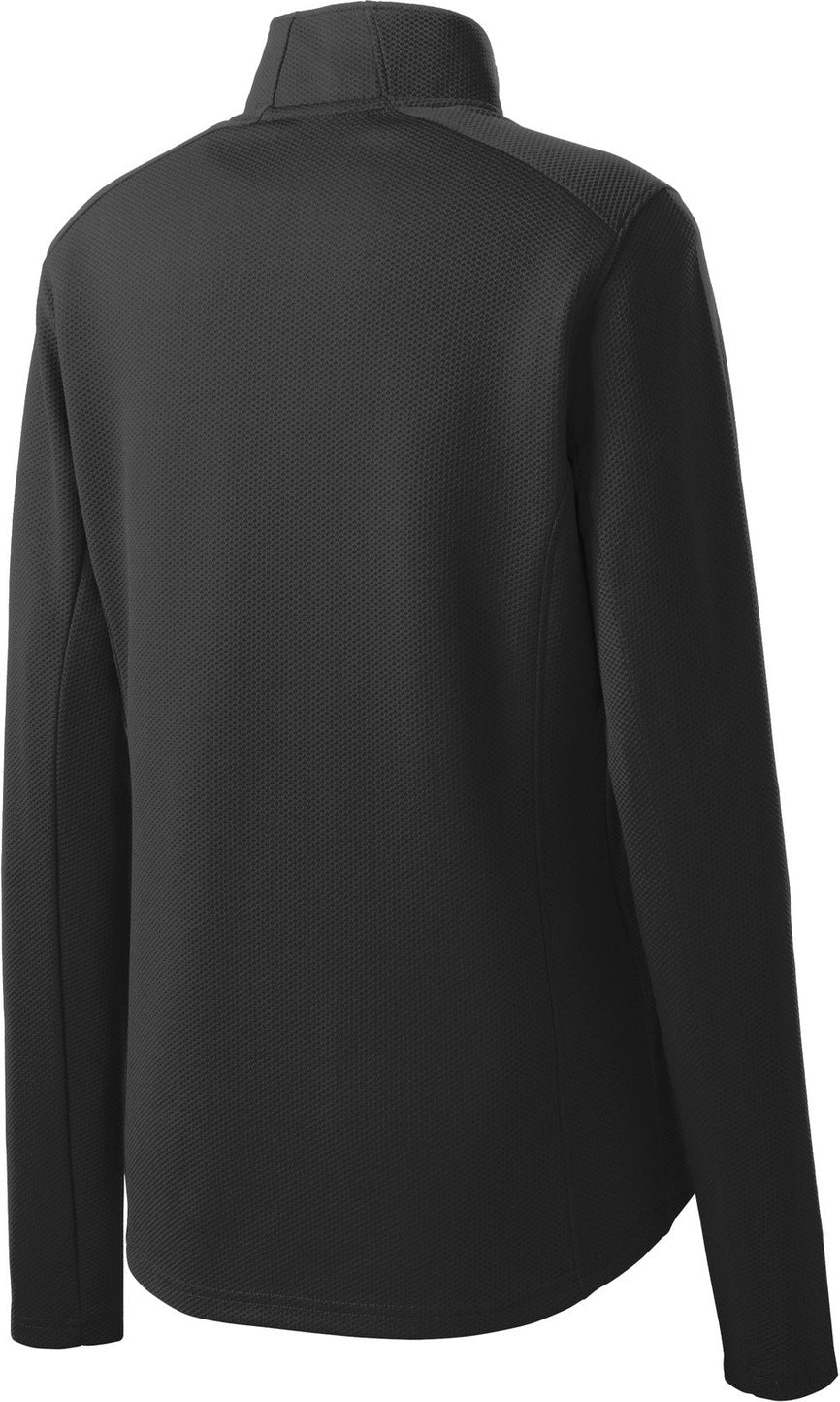 Rear View of Black Sport-Tek Women's Sport-Wick Textured 1/4-Zip Pullover. LST860