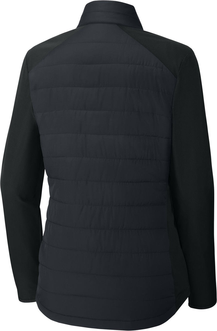 Front View of Black Sport-Tek Women's Teknical Hybrid Jacket LST940