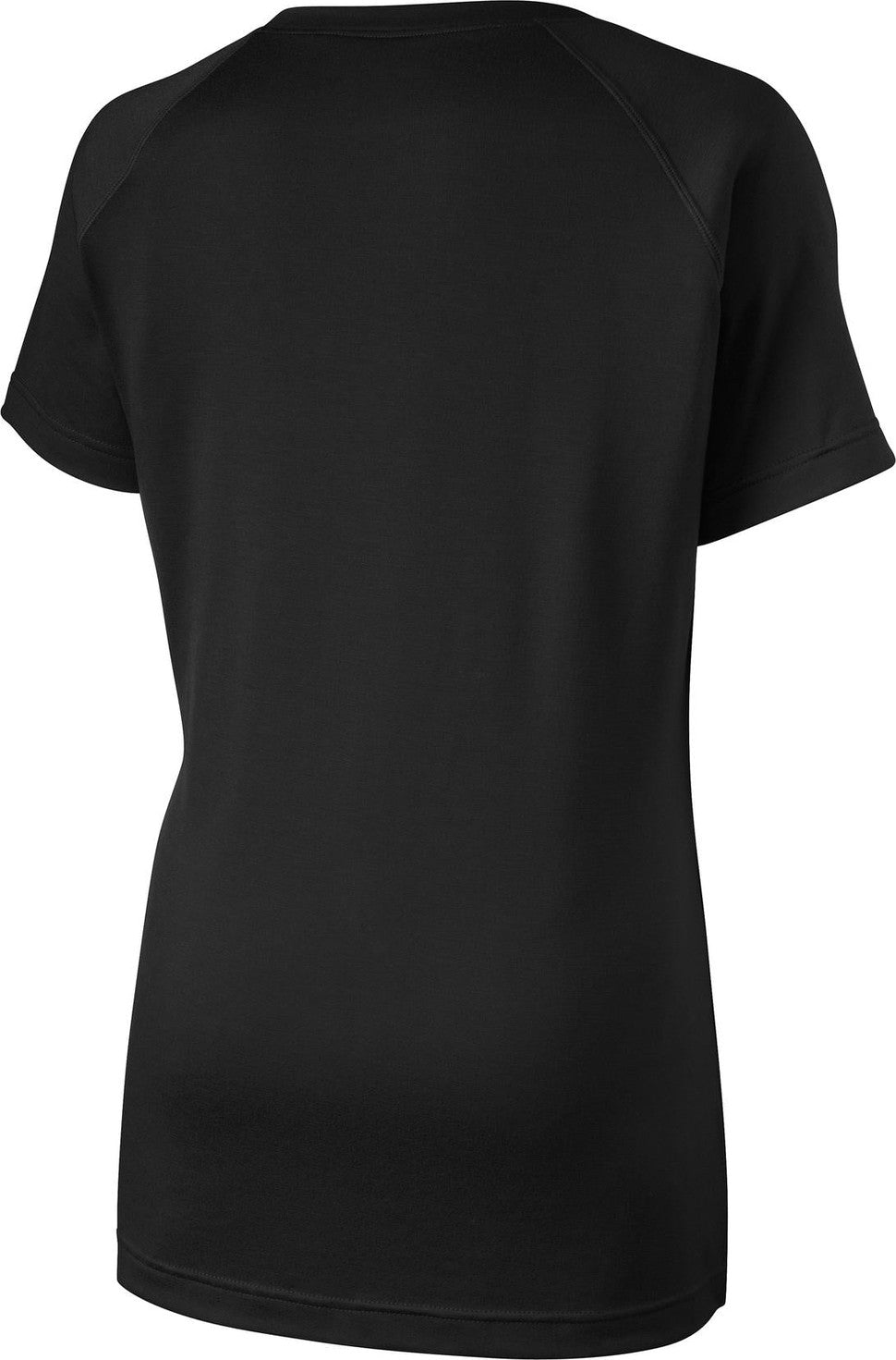 Rear View of Black Sport-Tek Women's Ultimate Performance V-Neck. LST700