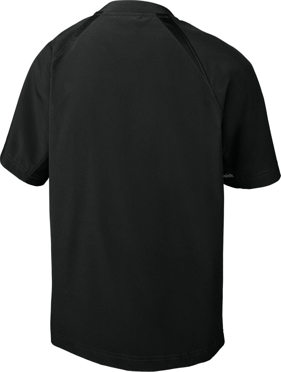 Rear View of Black Sport-Tek Youth Repeat 1/2-Zip Short Sleeve Jacket YJST489