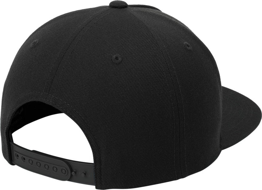 Front View of Black Sport-Tek YP Classics Premium 5-Panel Snapback Cap STC55