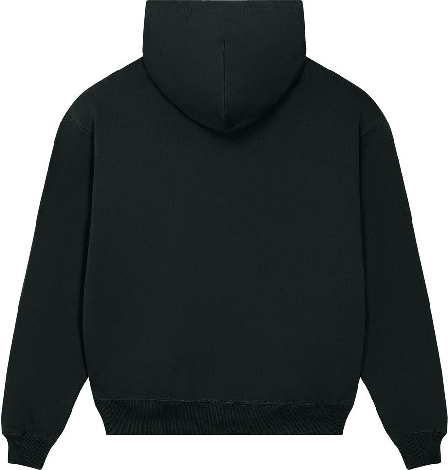 Rear View of Black Stanley/Stella Unisex Cooper Dry Hooded Sweatshirt SXU028