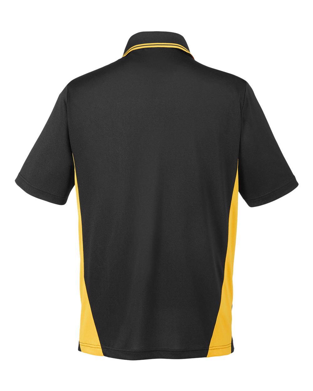 Front View of Black/ Sunray Yellow Men's Flash Snag Protection Plus IL Colorblock Polo - M386