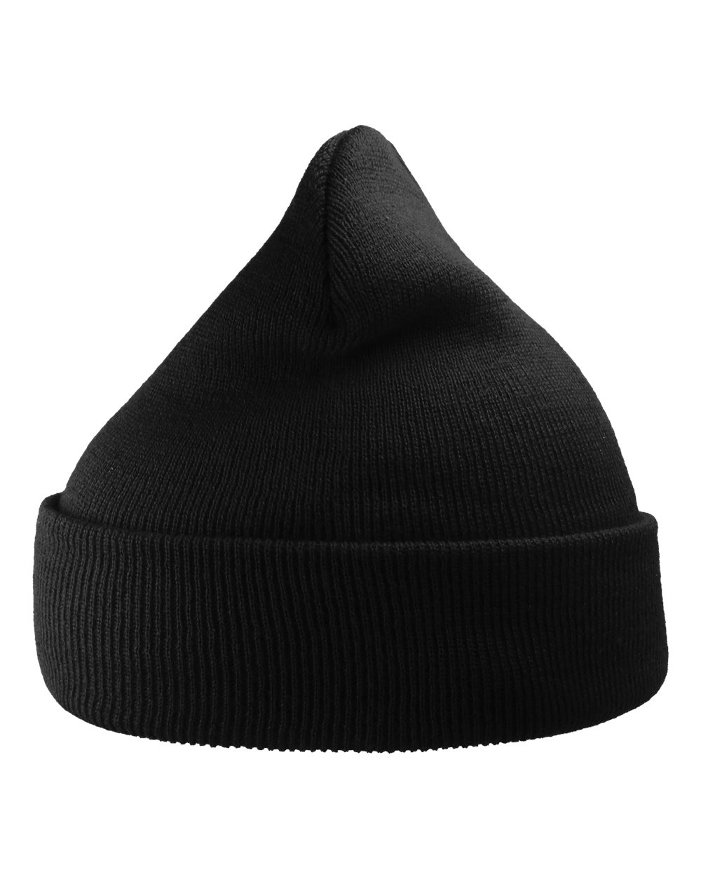 Front View of Black Sustainable 12" Knit Beanie - WIND