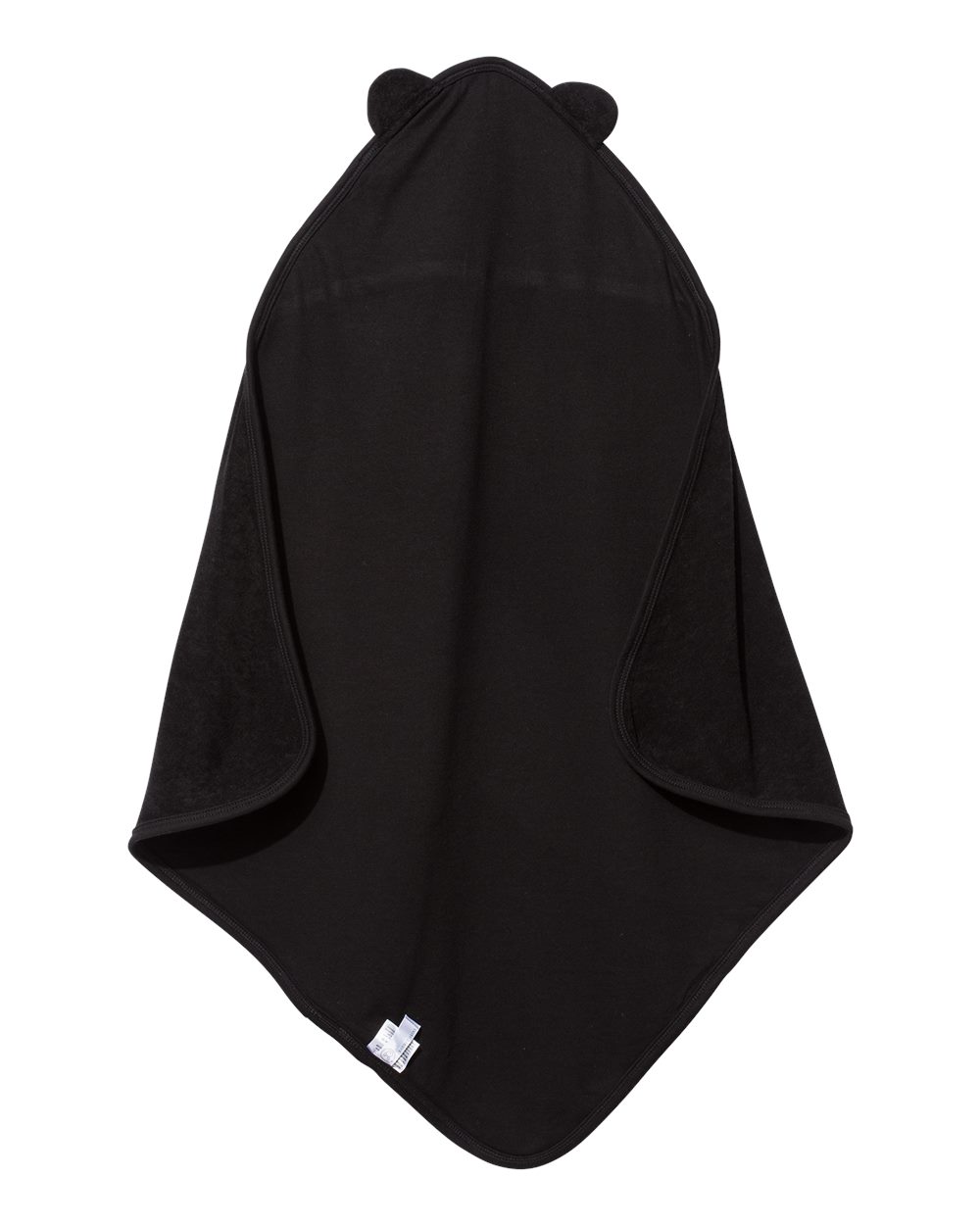 Front View of Black Terry Cloth Hooded Towel with Ears - 1013