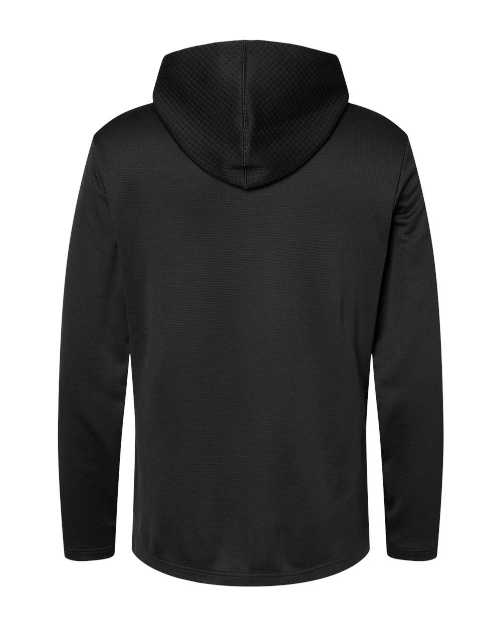 Front View of Black Textured Mixed Media Hooded Sweatshirt - A530