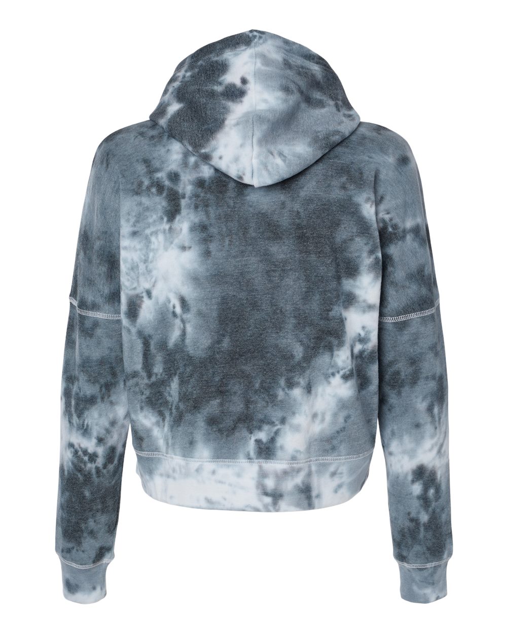 Front View of Black Tie Dye Women's Crop Hooded Sweatshirt - 8853