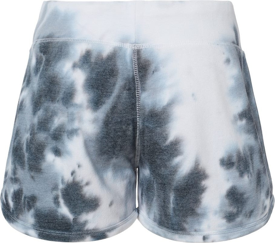 Front View of Black Tie Dye Women's Fleece Shorts - 8856
