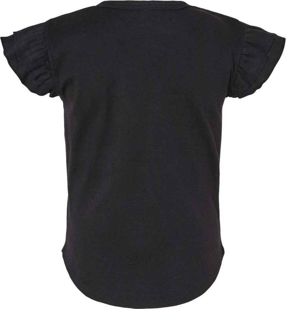 Front View of Black Toddler Flutter Sleeve Tee - 3339