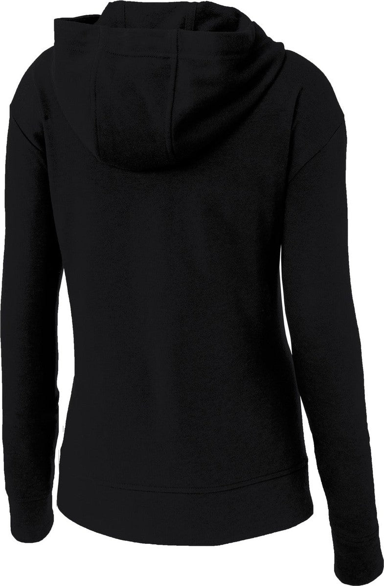 Rear View of Black Triad So Sport-Tek Women's PosiCharge Tri-Blend Wicking Fleece Full-Zip Hooded Jacket LST293