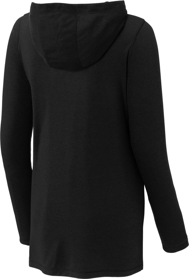 Front View of Black Triad So Sport-Tek Women's PosiCharge Tri-Blend Wicking Long Sleeve Hoodie LST406