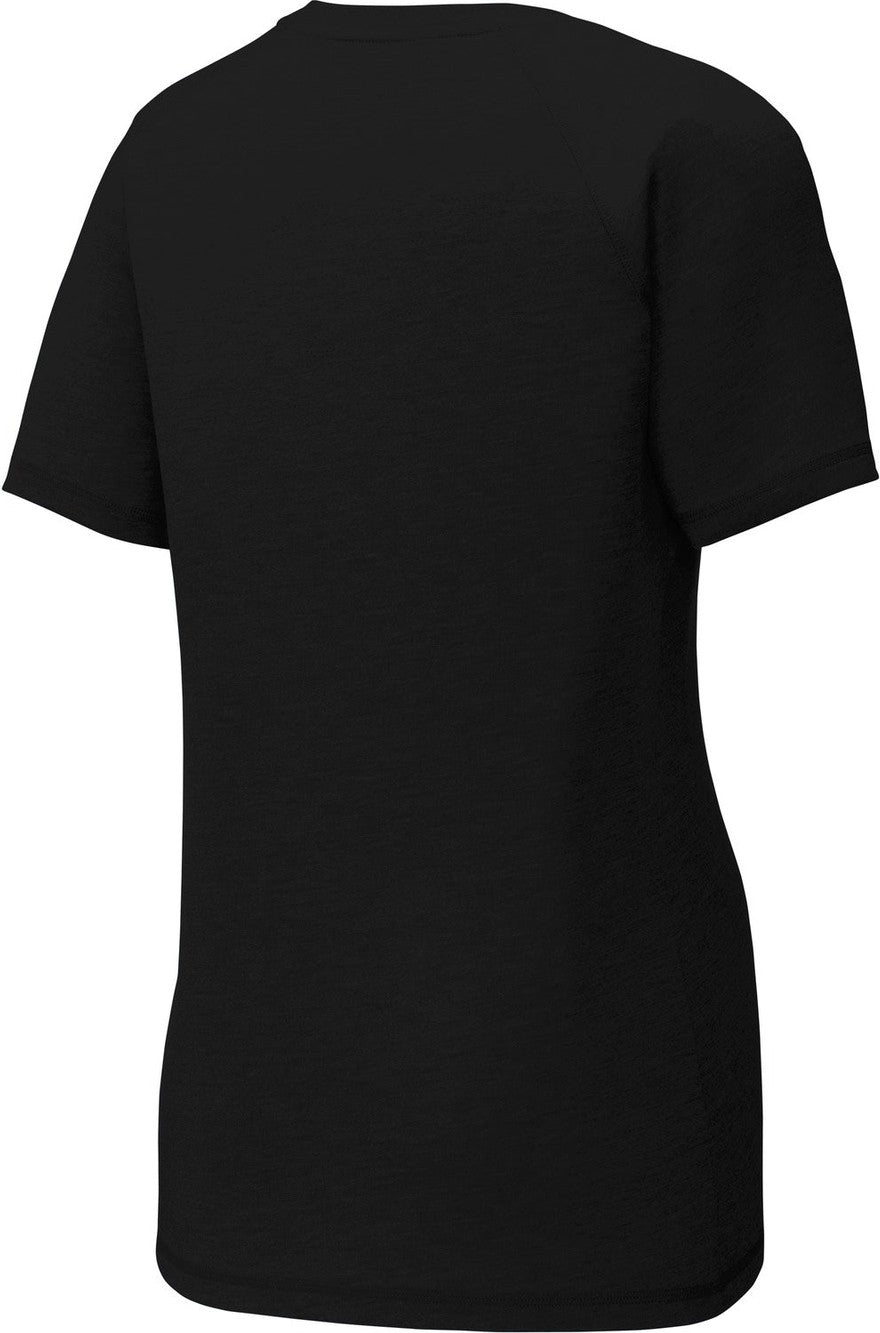 Front View of Black Triad So Sport-Tek Women's PosiCharge Tri-Blend Wicking Scoop Neck Raglan Tee. LST400