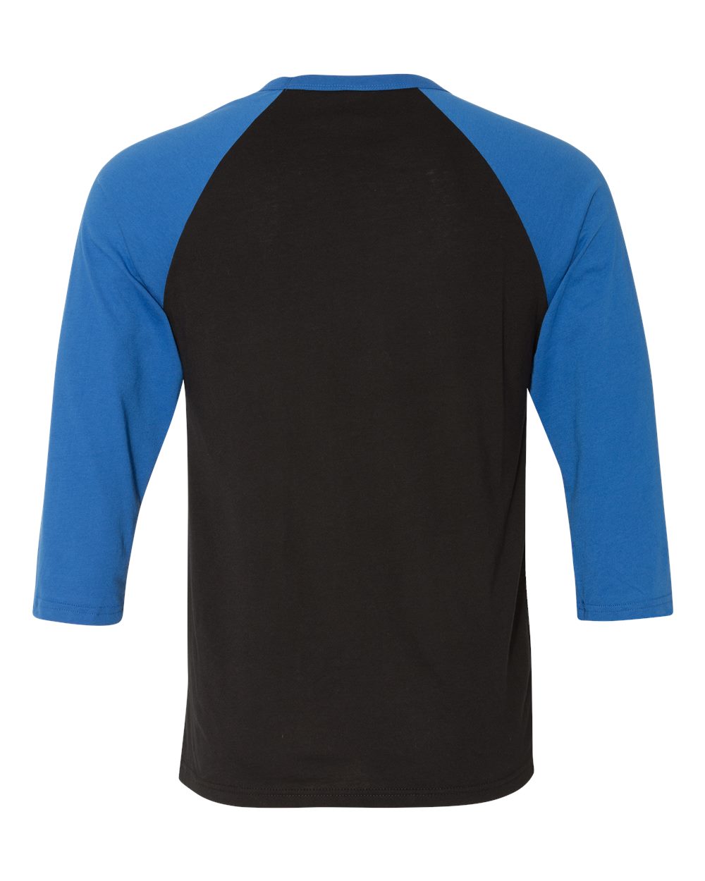 Rear View of Black/ True Royal Three-Quarter Sleeve Baseball Tee - 3200