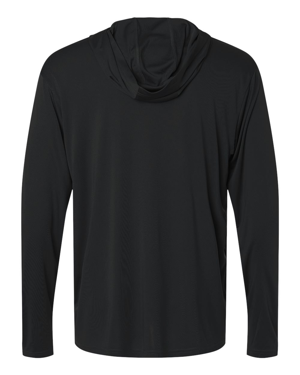 Rear View of Black Unisex Pro-Lock Performance Hooded Long Sleeve T-Shirt - 48510 plain