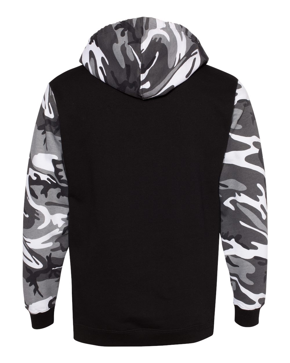 Front View of Black/ Urban Woodland/ Red Fashion Camo Hooded Sweatshirt - 3967