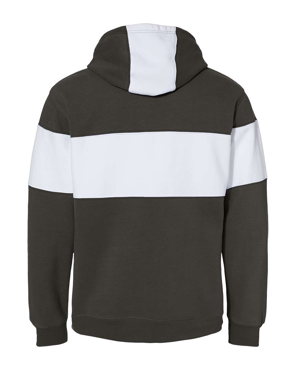 Rear View of Black Varsity Fleece Colorblocked Hooded Sweatshirt - 8644