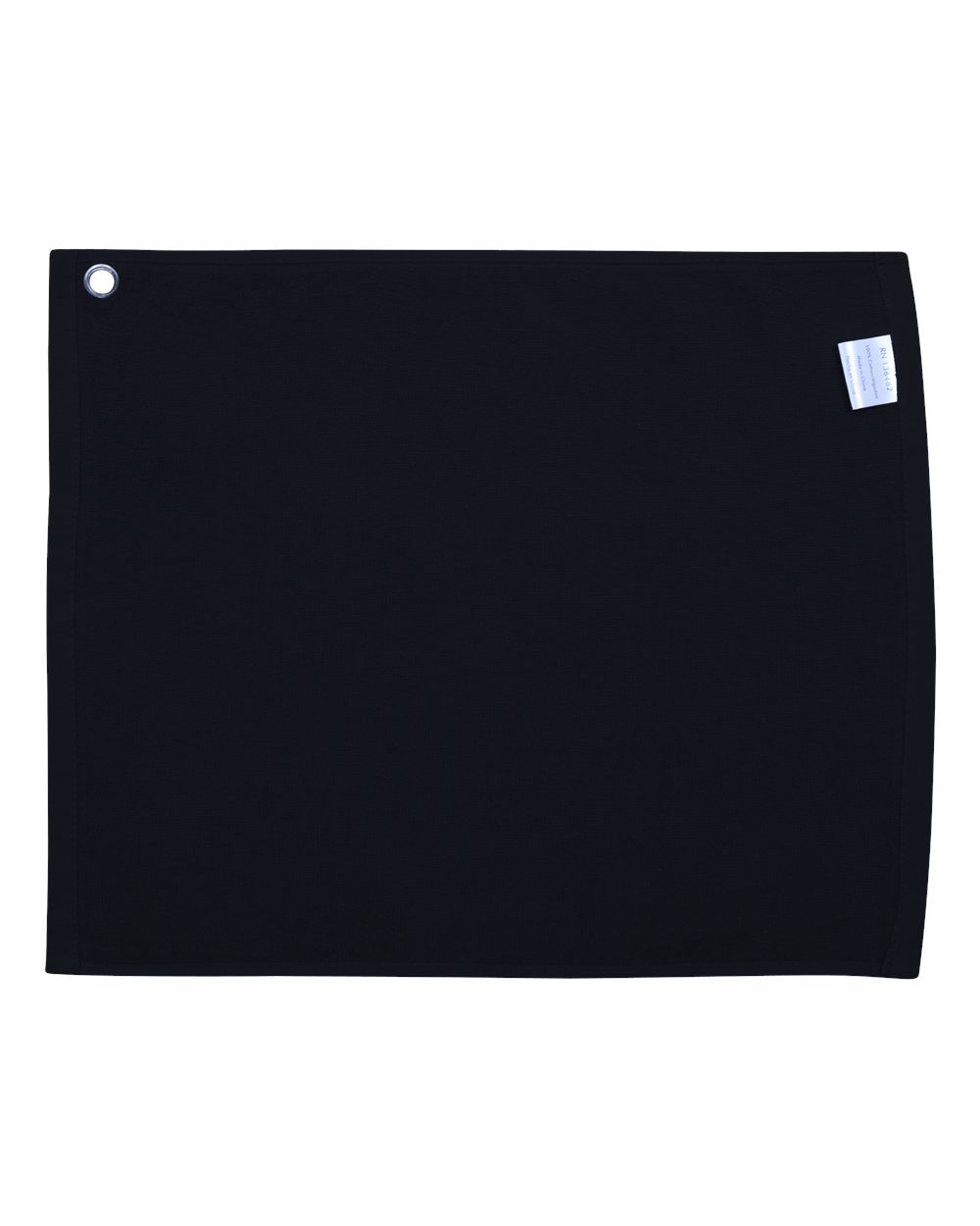 Front View of Black Velour Hemmed Towel with Grommet & Hook - C1518GH