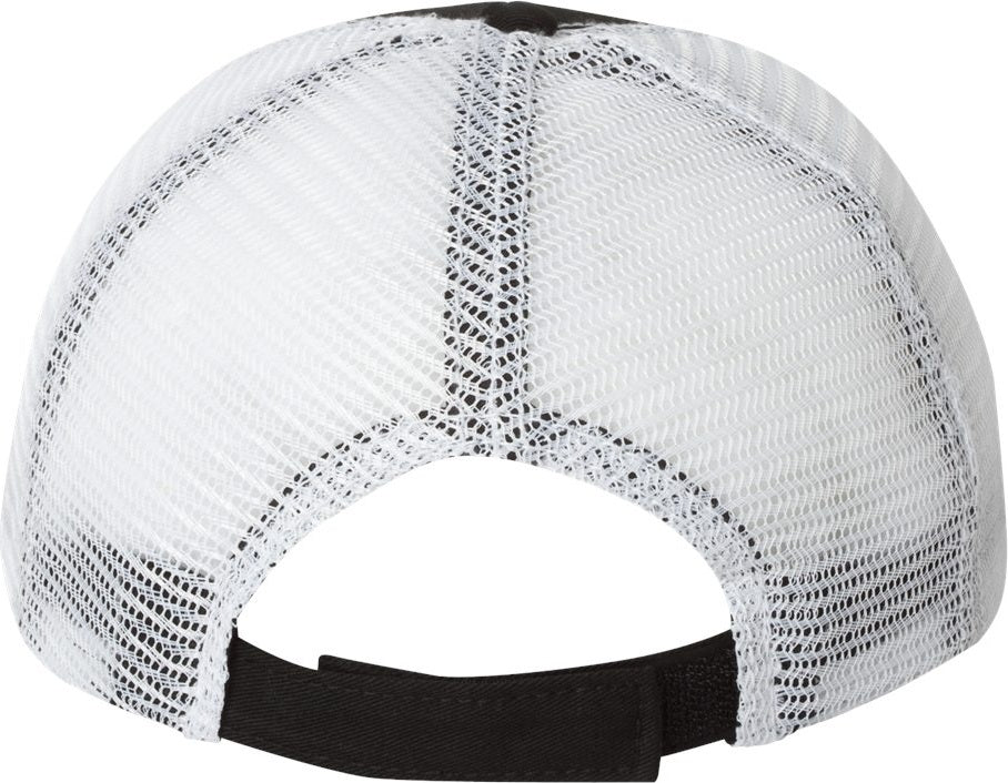 Front View of Black/ White Bio-Washed Trucker Cap - AH80