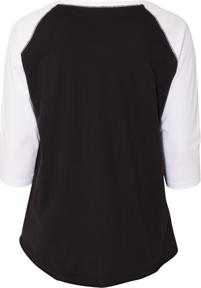 Front View of Black/ White Curvy Collection Women's Baseball Three-Quarter Sleeve Tee - 3830