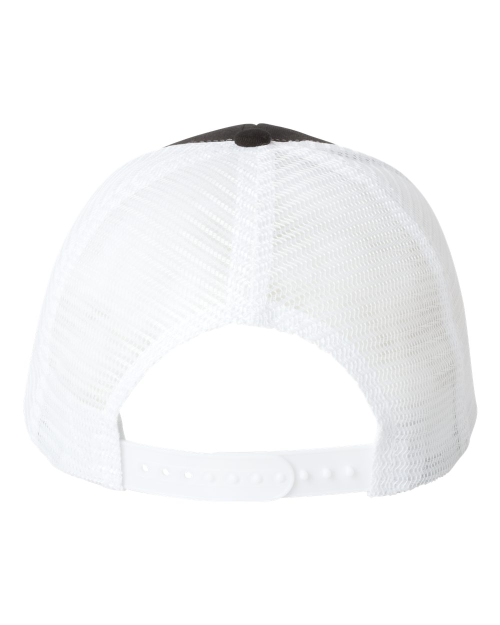 Rear View of Black/ White Mesh-Back Twill Trucker Cap - VC400