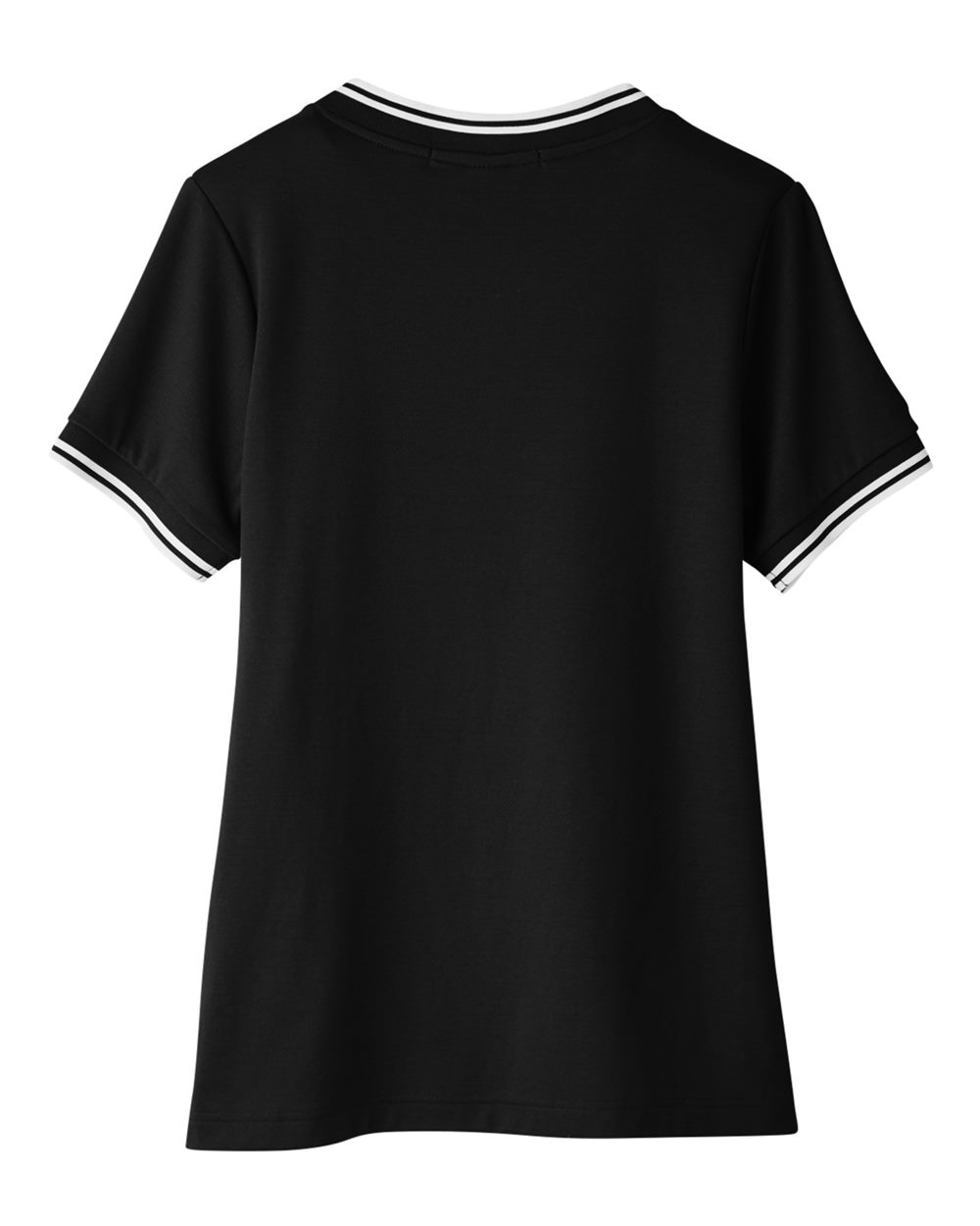 Front View of Black/ White Women's CrownLux Performance® Plaited Tipped V-Neck Shirt - DG20CW
