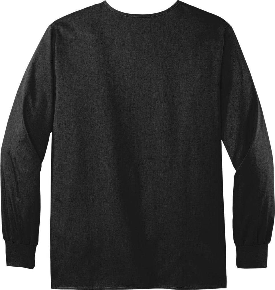 Rear View of Black Wink Unisex WorkFlex Snap-Front Scrub Jacket WW3080