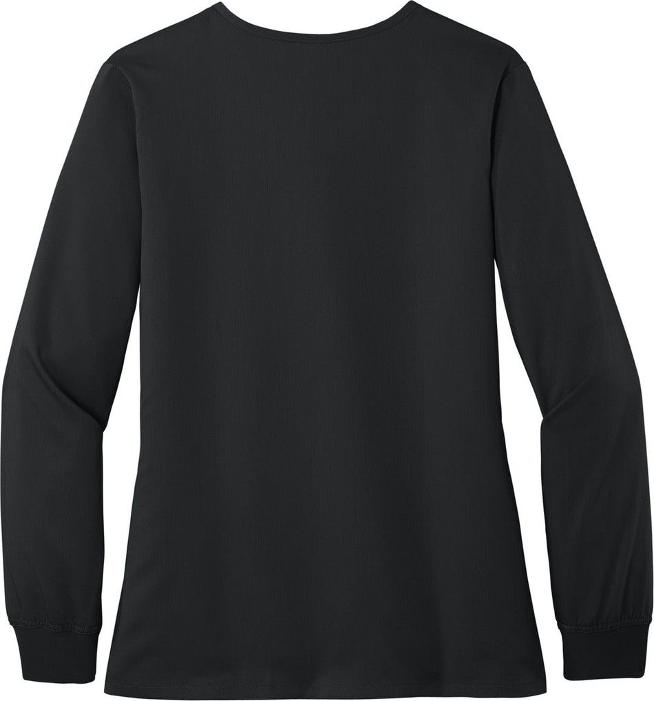 Rear View of Black Wink Women's Premiere Flex Full-Zip Scrub Jacket WW4088