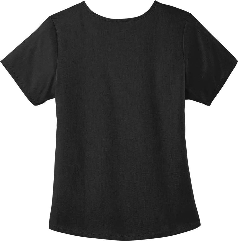 Front View of Black Wink Women's Premiere Flex Mock Wrap Top WW4268