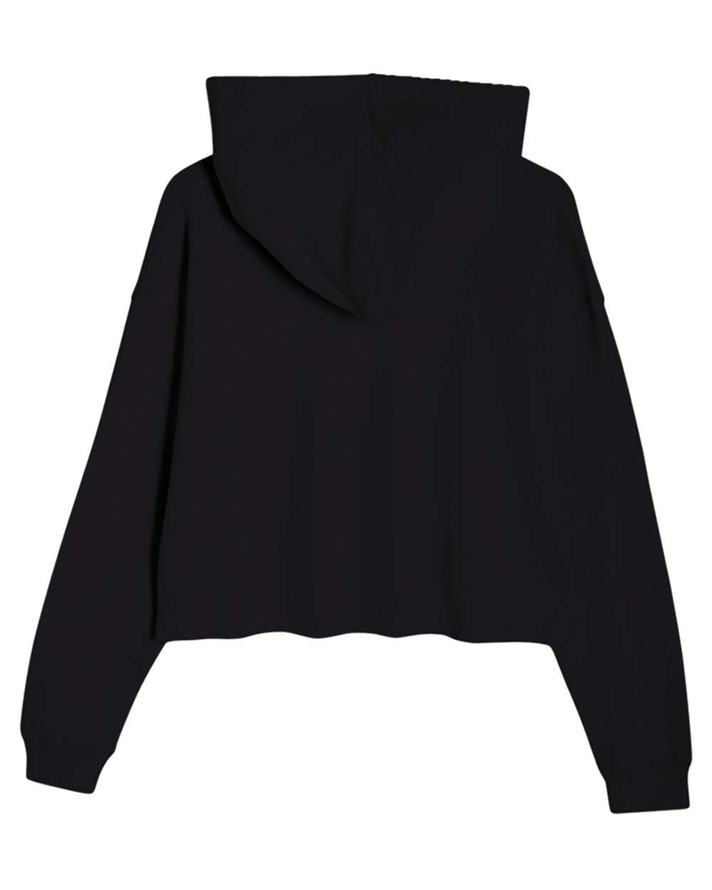 Rear View of Black Women's Cropped Fleece Hooded Sweatshirt - LS12000
