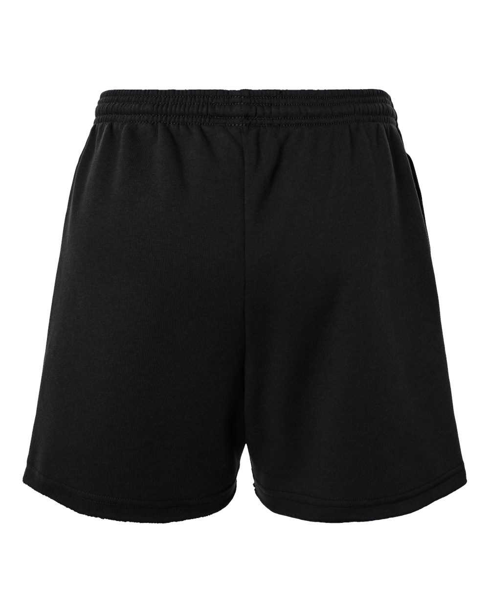 Rear View of Black Women&#39;s Cutoff Fleece Shorts - 3787