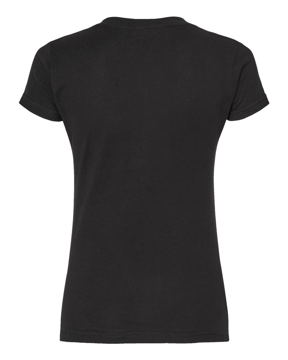 Rear View of Black Women&#39;s Fine Jersey V-Neck T-Shirt - 214