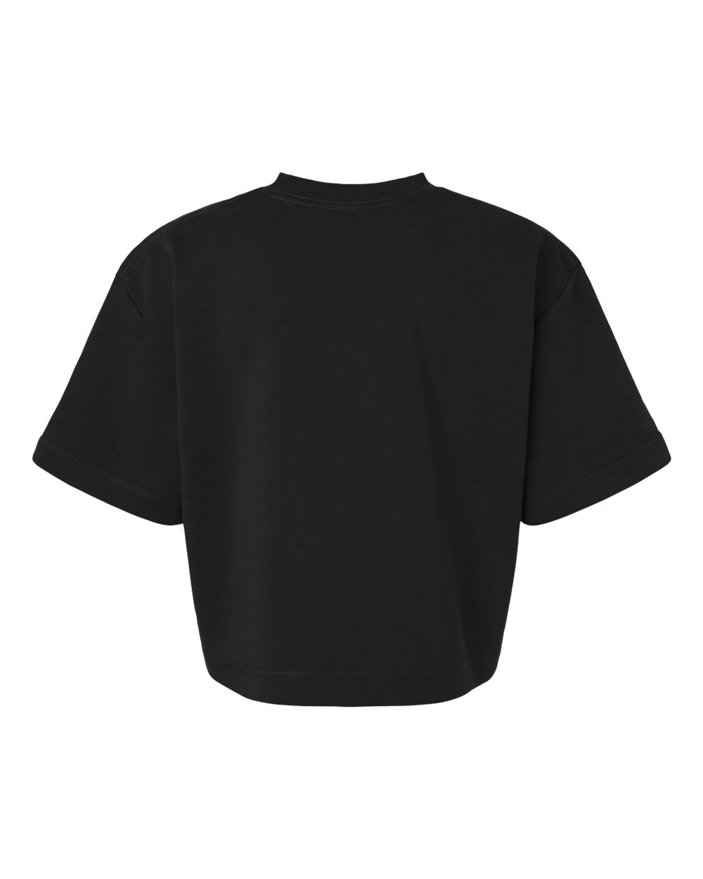Rear View of Black Women's French Terry Mid-Length Boxy Top - FTCB0 plain