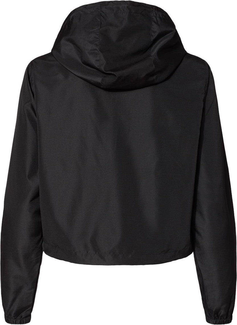 Front View of Black Women's Lightweight Quarter-Zip Pullover Crop Windbreaker - EXP64CRP