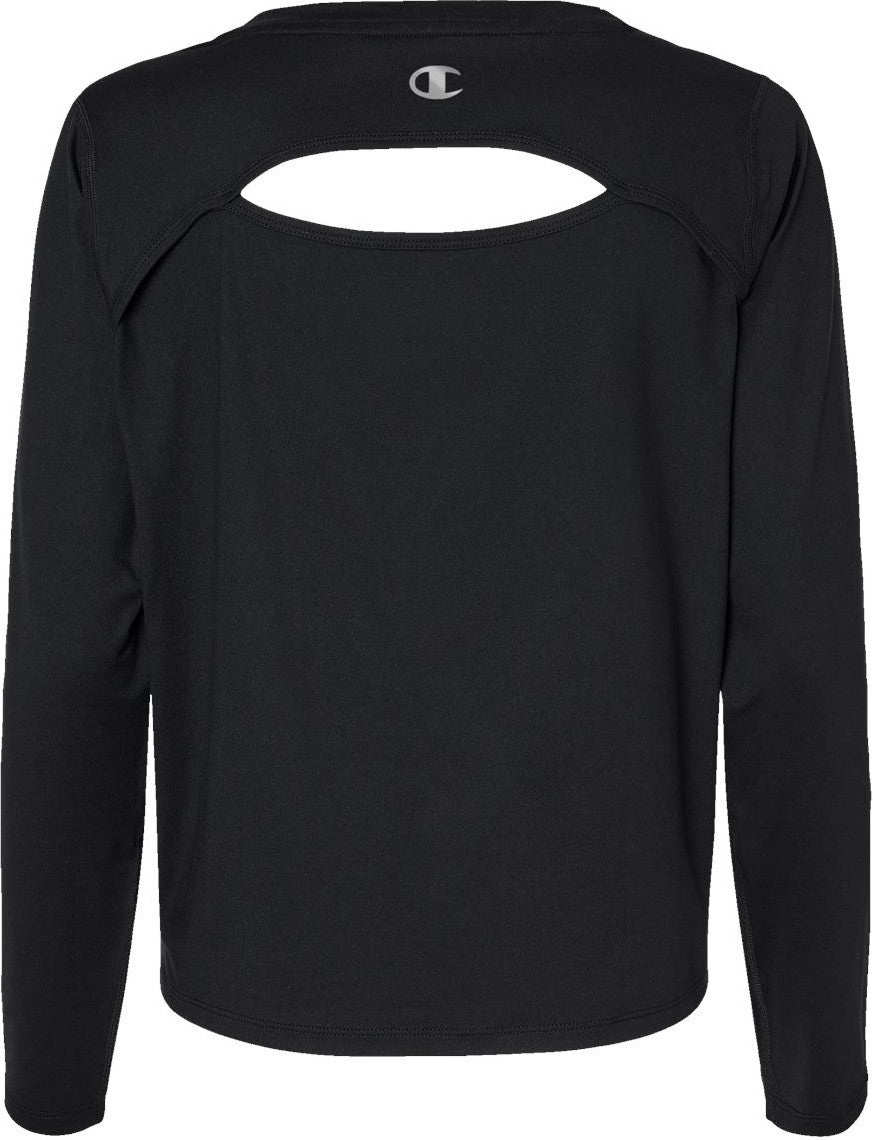Front View of Black Women's Sport Soft Touch Long Sleeve T-Shirt - CHP140